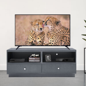 MESA TV CHESTER 160 CM EN COLOR ONIX METALICO 2 CAJONES