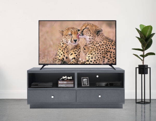 MESA TV CHESTER 160 CM EN COLOR ONIX METALICO 2 CAJONES