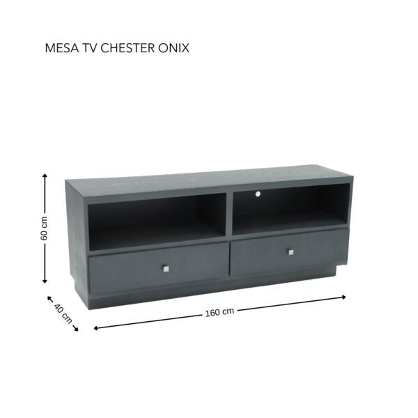 MESA TV CHESTER 160 CM EN COLOR ONIX METALICO 2 CAJONES - Imagen 4