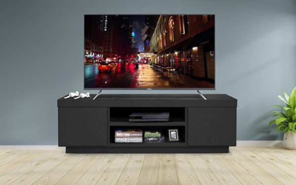 MESA TV PRESTON 2 PTA.  EN COLORES ONIX METALICO O CHOCOLATE TEXTURA180 ANCH