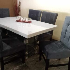 COMEDOR CON 6 SILLAS VEROCHI TERCIOPELO GRIS PLOMO