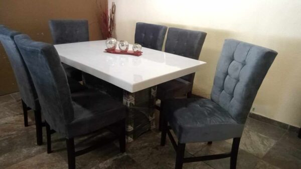 COMEDOR CON 6 SILLAS VEROCHI TERCIOPELO GRIS PLOMO