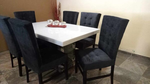 COMEDOR CON 6 SILLAS VEROCHI TERCIOPELO NEGRO