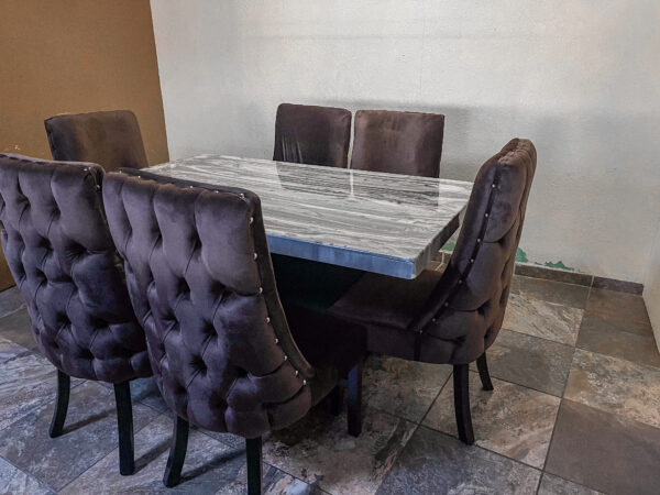 COMEDOR CON 6 SILLAS PARIS TERCIOPELO CHOCOLATE