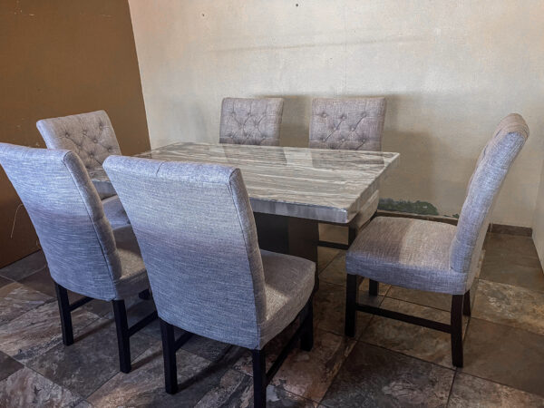 COMEDOR CON 6 SILLAS ADES QUEEN PLATINO