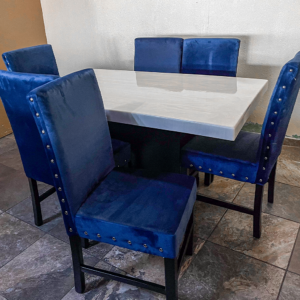 COMEDOR CON 6 SILLAS SOFI TERCIOPELO AZUL