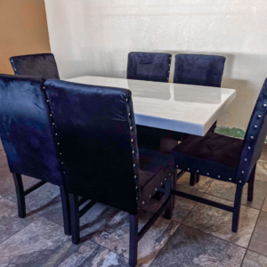 COMEDOR CON  6 SILLAS SOFI TERCIOPELO NEGRO