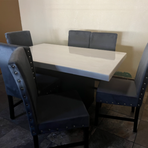 COMEDOR SON 6 SILLAS SOFI TERCIOPELO GRIS PLOMO