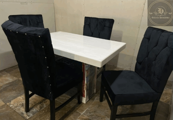 COMEDOR VICTORIA TERCIOPELO NEGRO 4 SILLAS