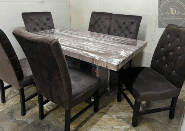 COMEDOR ADES TERCIOPELO CHOCOLATE 6 SILLAS