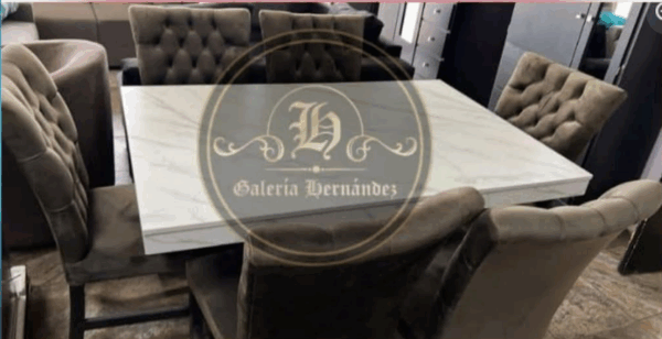 COMEDOR VICTORIA DISEÑO ESPECIAL 6 SILLAS TERCIOPELO CHOCOLATE - Imagen 2
