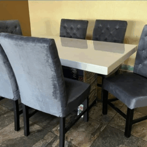 COMEDOR ADES TERCIOPELO GRIS 6 SILLAS